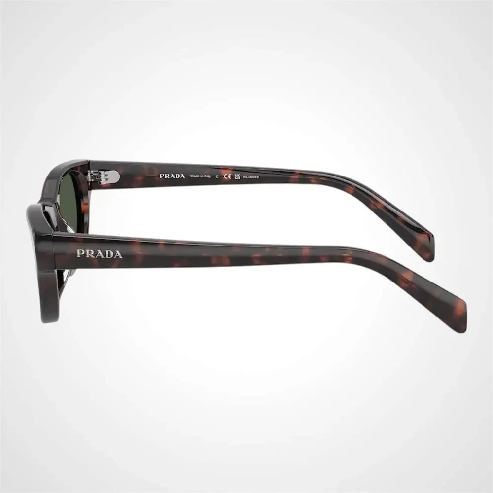 New PRADA Sunglasses Brown Havana Polarized Logo Cat Eye Square Grey Lens 50mm - Picture 3 of 6